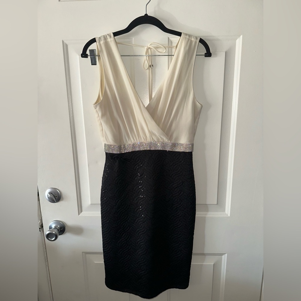 Chic Sleeveless Black and Cream Dress